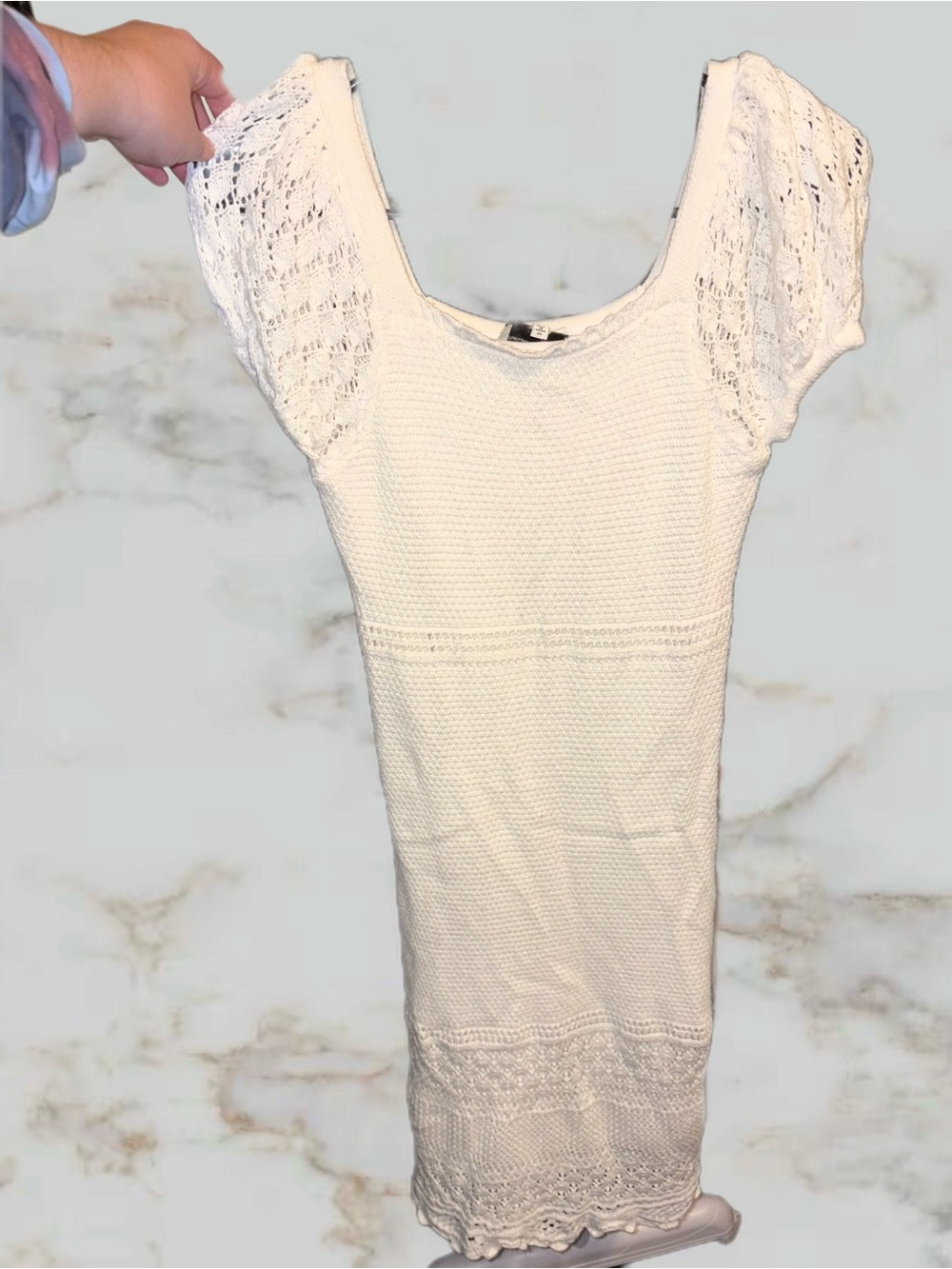 White Crochet-Detail Midi Dress - Women's